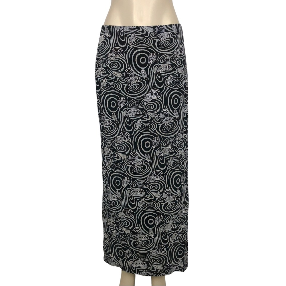 Vintage 90s Mirasol Swirl Print Knit Maxi Skirt Large Psychedelic Whimsigoth Y2K